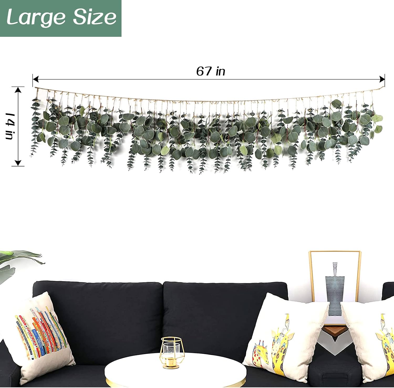 Eucalyptus Wall Decor Boho Wall Decor Hanging Artificial Eucalyptus Strand Fake Plant Leaves Decoration for Bedroom Office Kitchen Home Decorations