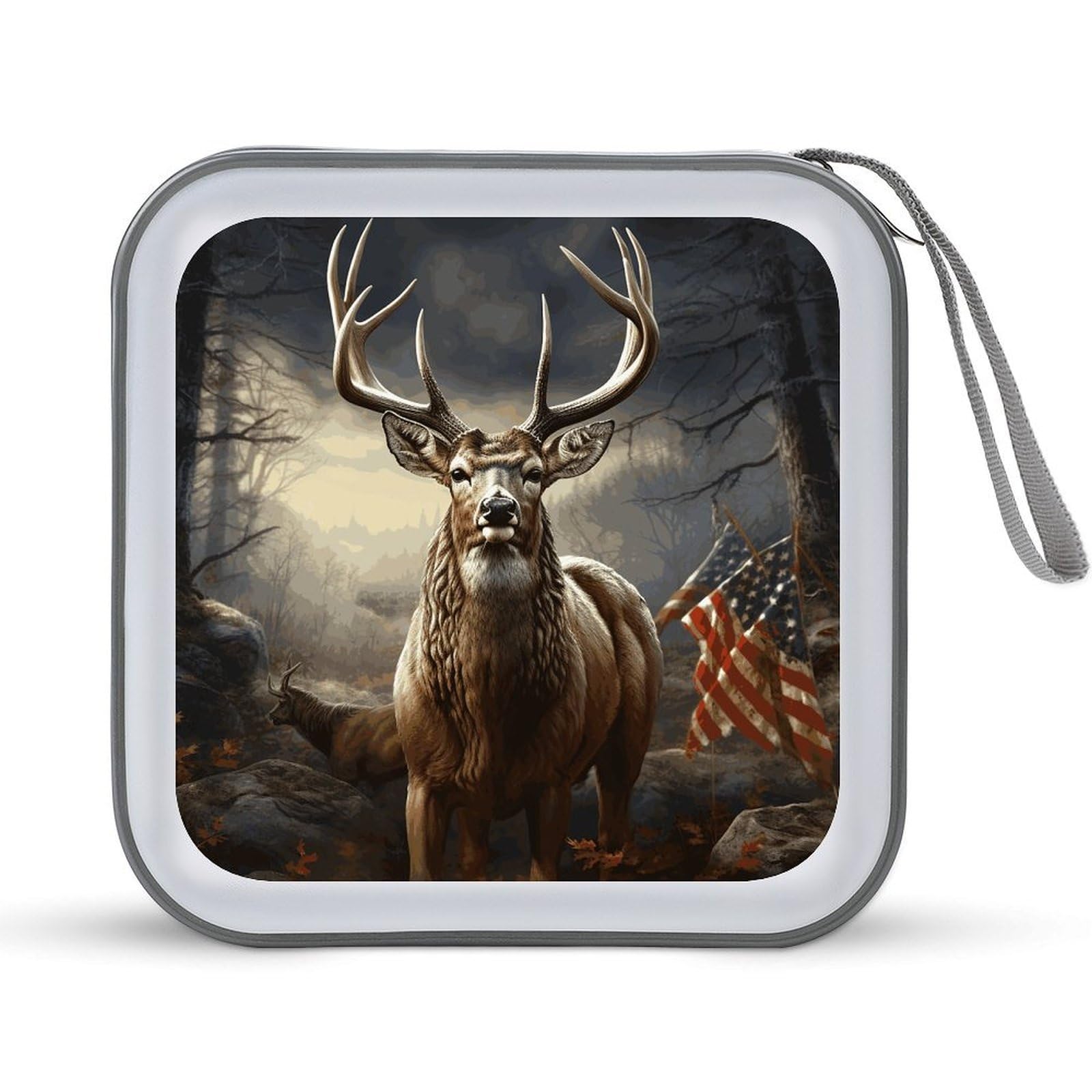 VstaDank Deer Hunting Season CD Case 40 Capacity Protective DVD Cases with Zipper Portable CD Collection Bag DVD Boxes Holder with Handle for Movie Blu Ray Audio Disk Music