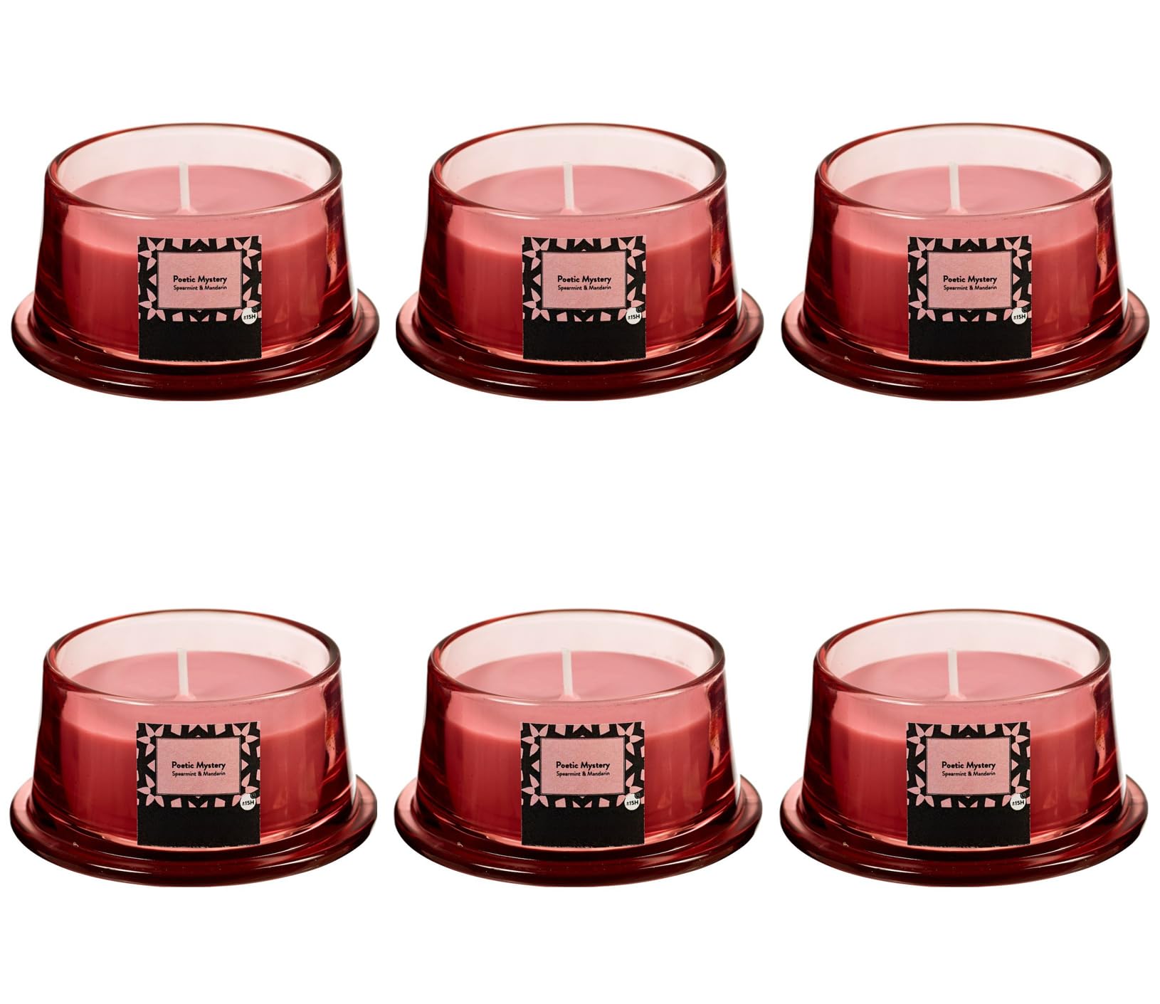 Juego de 6 velas perfumadas en tarro – Vela, Adviento, boda, ambientador, sin hollín – Duración de combustión: 15 horas – Muchos aromas – 9,2 x 4,8 cm (rosa – Fragancia: menta y mandarina)