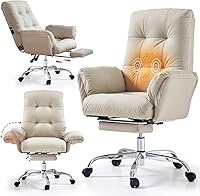 Vista 10 de Silla de oficina EMIAH con reposapiés, silla de cruce con ruedas y brazos abatibles, silla de escritorio reclinable, silla de computadora de cuero