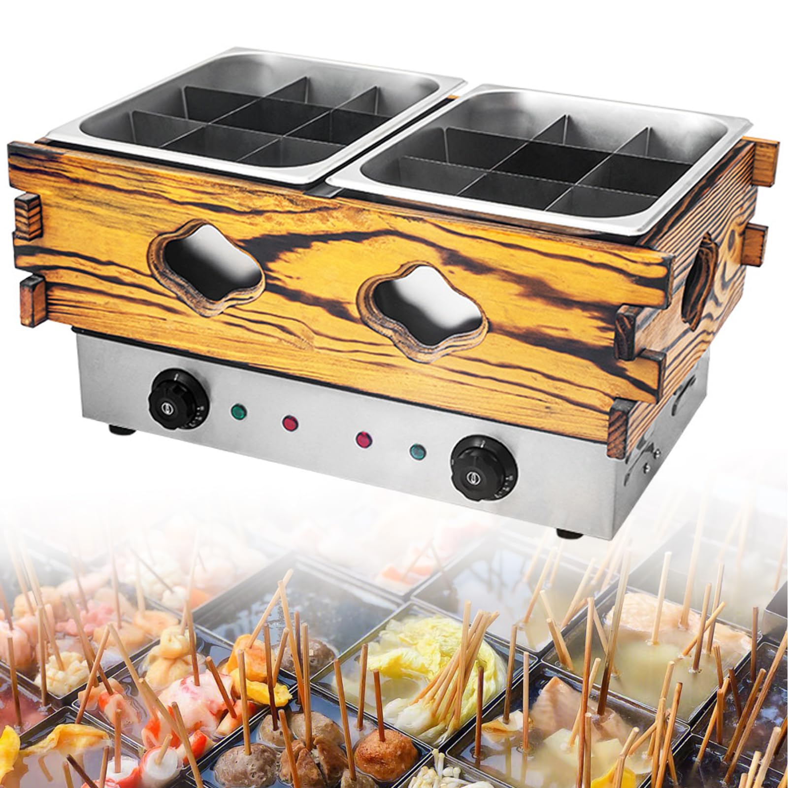 Macchina di Cottura a 9 Celle Oden Pot ODEN, Acciaio Inossidabile, Temperatura Regolabile 60-200 ° C, partizioni Rimovibili, apparecchio di Cottura Versatile per ristoranti 585x370x295mm