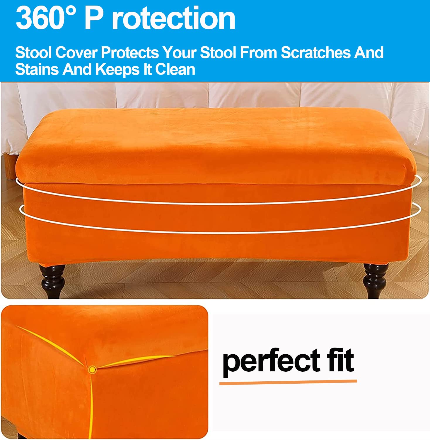 Copri Pouf Poggiapiedi Elasticizzato Copri Ottomano Velluto Rettangolare Copertura per Cassapanca Contenitore Fodera Panca Poggiapiedi Pieghevole per Camera da Letto,Arancia,1Small