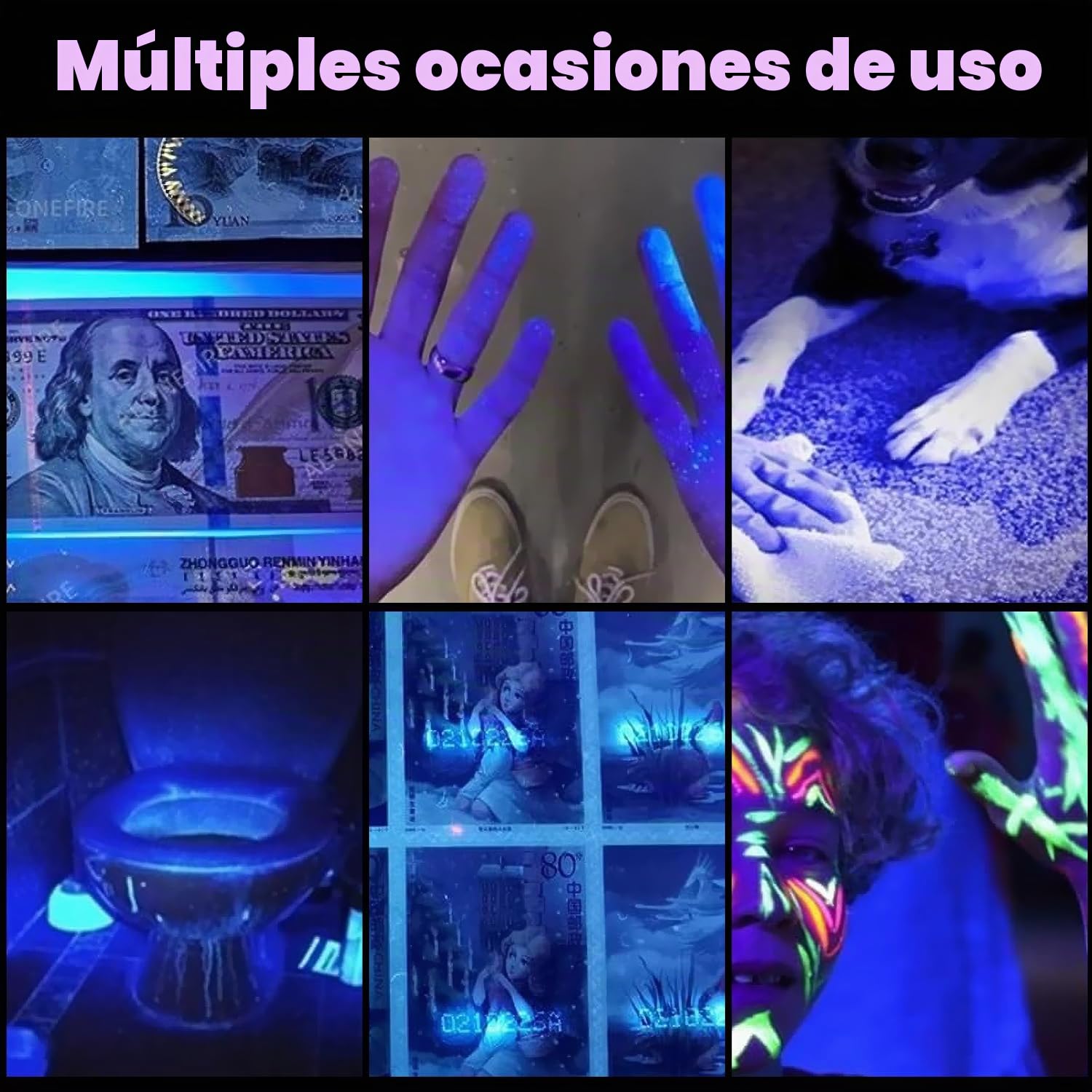 LEKIA Linterna UV, 365nm 20W Alta Potencia Luz Ultravioleta Recargable USB C, Linterna Luz Negra para Detección de Orina de Mascotas, Endurecimiento de Resina, Escorpión, Búsqueda de Rocas, A/C Fuga