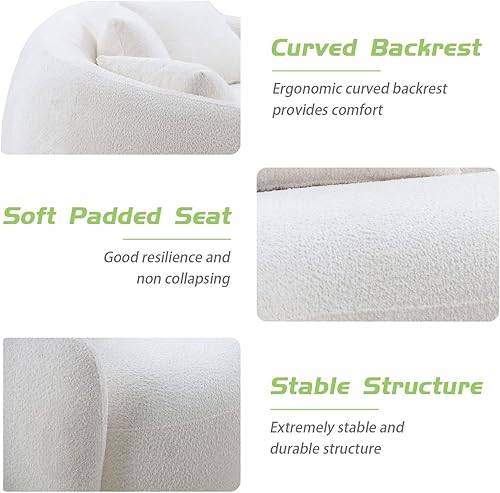 Miniatura 9 de JUSTONE Sofá de sala de estar curvado moderno de mediados de siglo de 94 pulgadas, sofá de tela Boucle de 3 asientos para dormitorio, oficina, 93.6