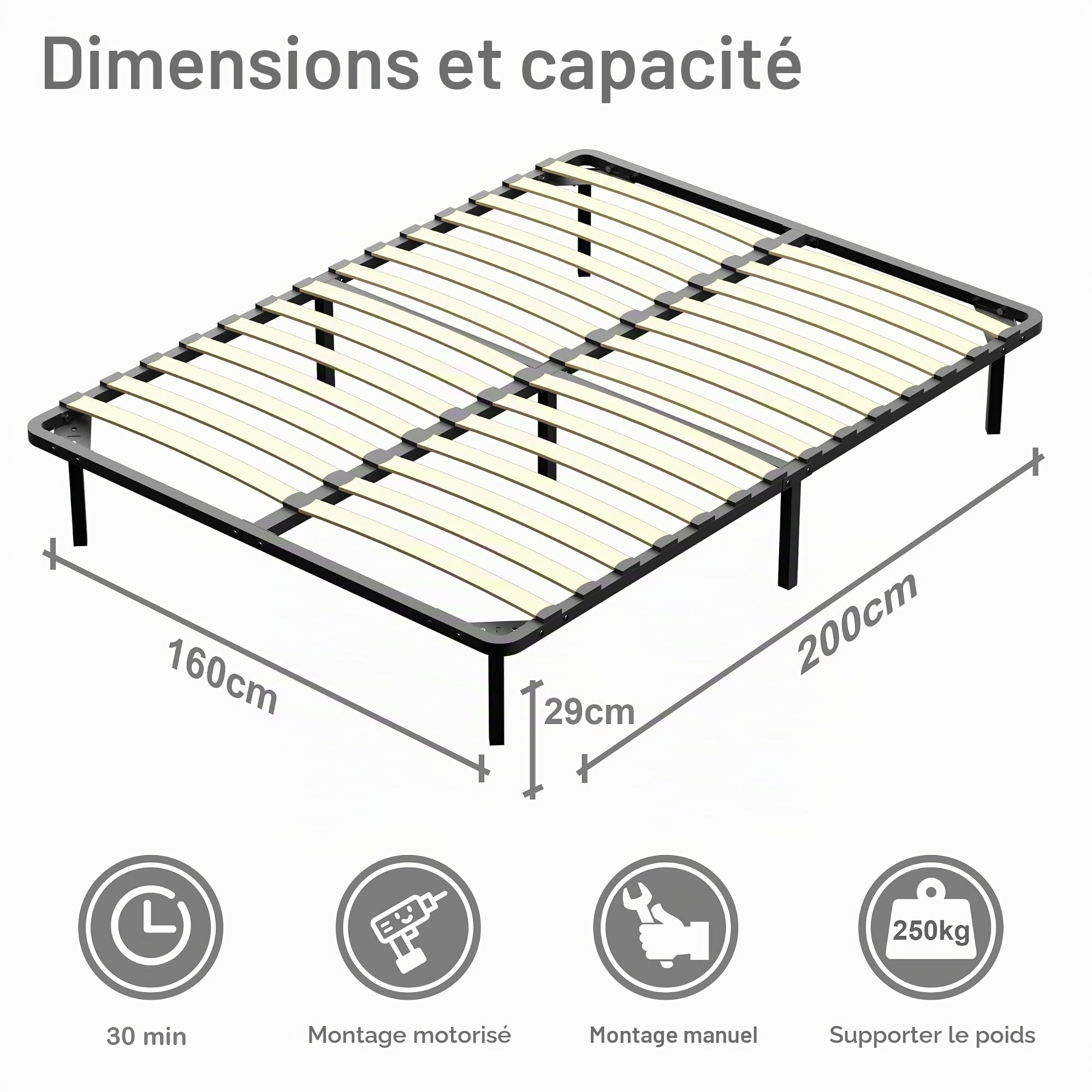 TEENO - Sommier 140x190cm avec 9 Pieds - 2x14 Lattes - Lit avec Sommier à Lattes pour Adulte - Résistant et Confortable
