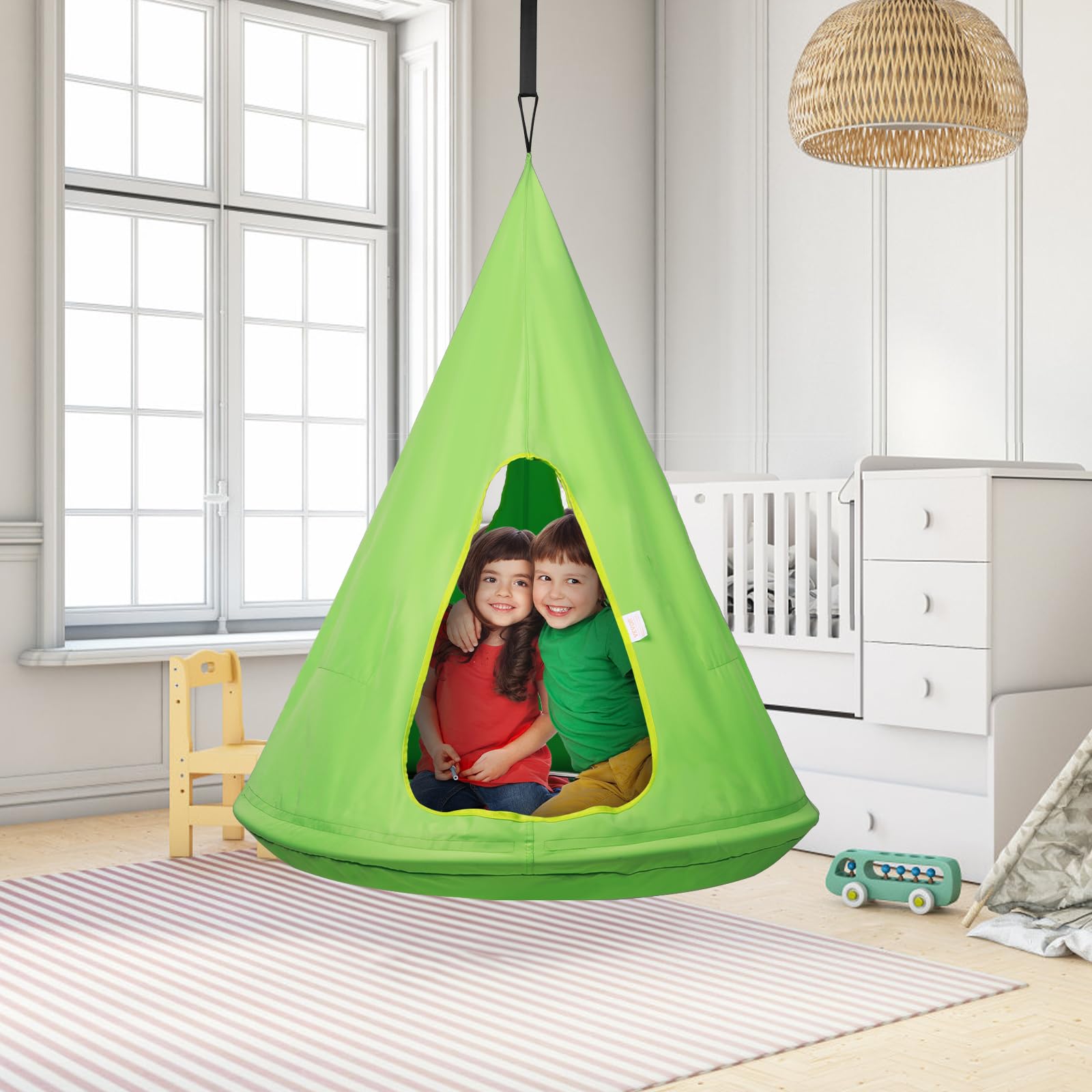 VEVOR Hamac d'enfants 100x132 cm Chaise Balançoire Suspendu Capacité 113 kg avec Corde Réglable Vert