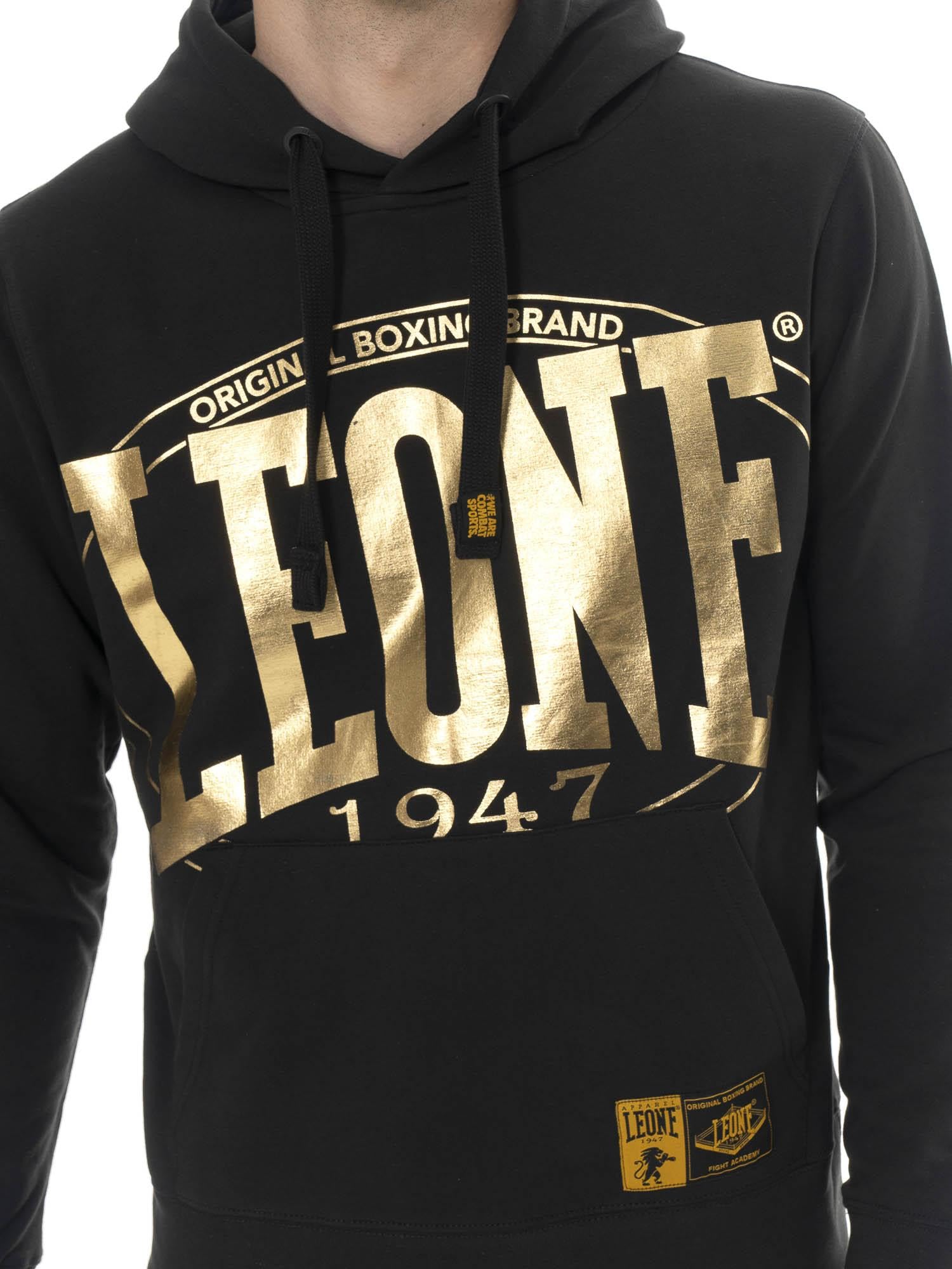 LEONE 1947 Felpa Invernale da Uomo con Cappuccio Pull on, Logo Grande Gold