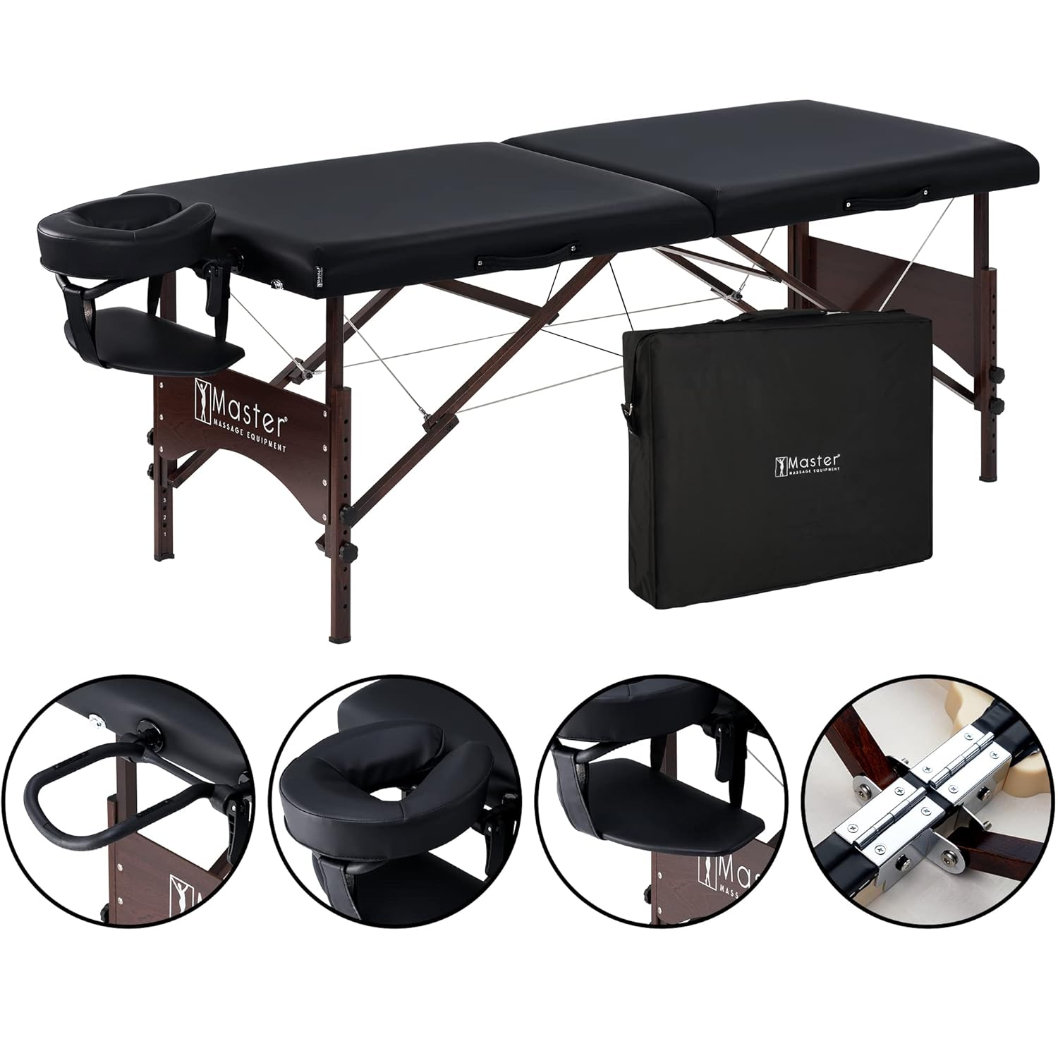 Master Massage 28" Argo Portable Massage Table in Black with Walnut Legs- Spa Bed for Tabletop Exercise & Massage- Beauty Bed Tattoo Bed- Lash Table