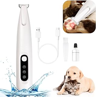 Upgrade Dog Paw Trimmer,Waterproof Rechargeable Pet Paw Trimmer,Dog Clippers with LED Light,Low Noise Pet Shaver for Dogs Cats
