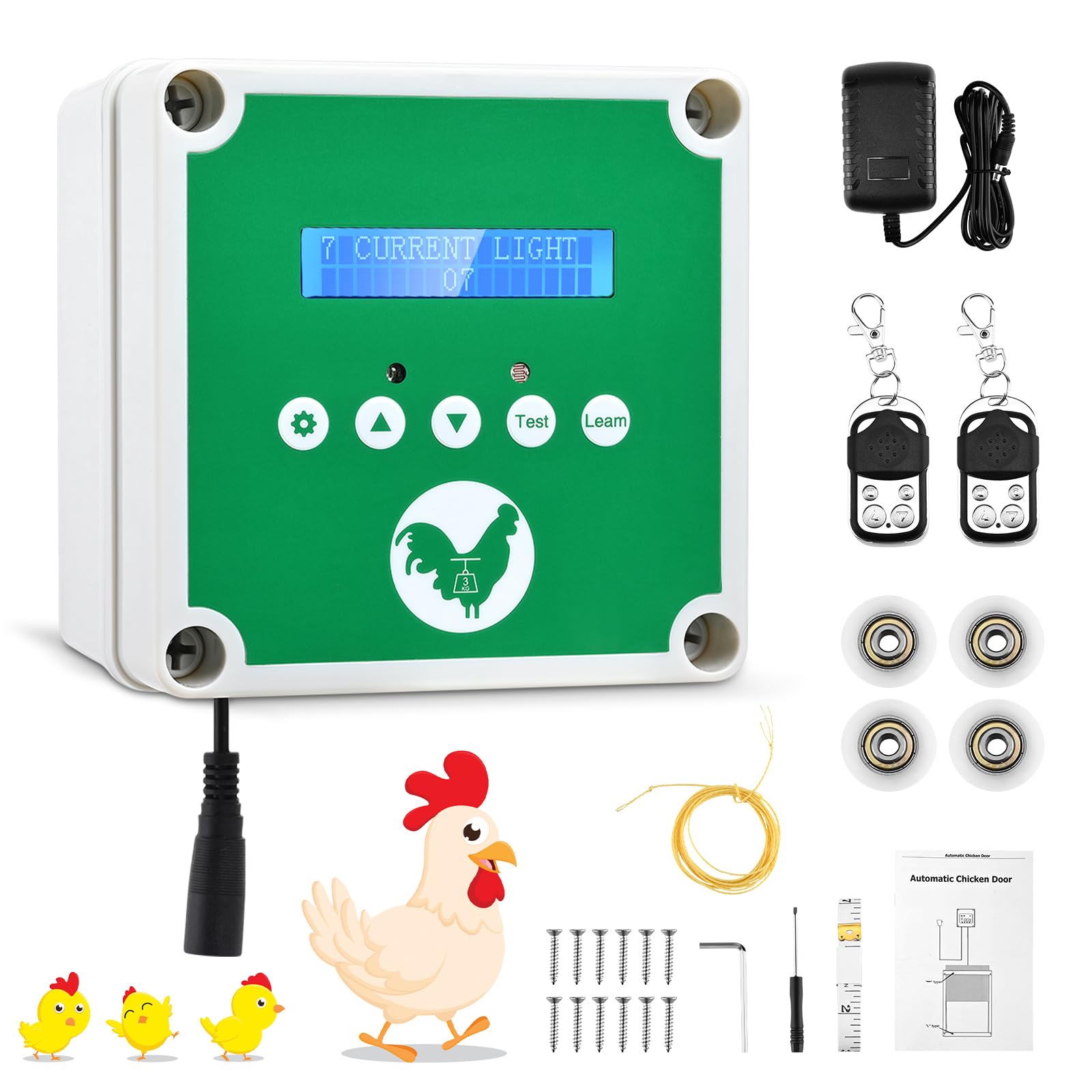 Casetta automatica pollaio, sportello elettrico per pollo, apriporta pollaio con timer e 2 telecomandi, casetta elettrica per proteggere i polli verde (non contiene porta)