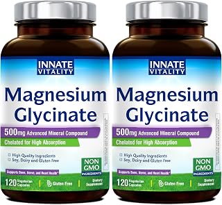 Innate Vitality Magnesium Glycinate 500mg | 70mg Elemental Magnesium Supplement - High Absorption, Non Buffered, Non-GMO & No Gluten - Vegan - Nerve Health - 120 Capsules (Pack of 2)