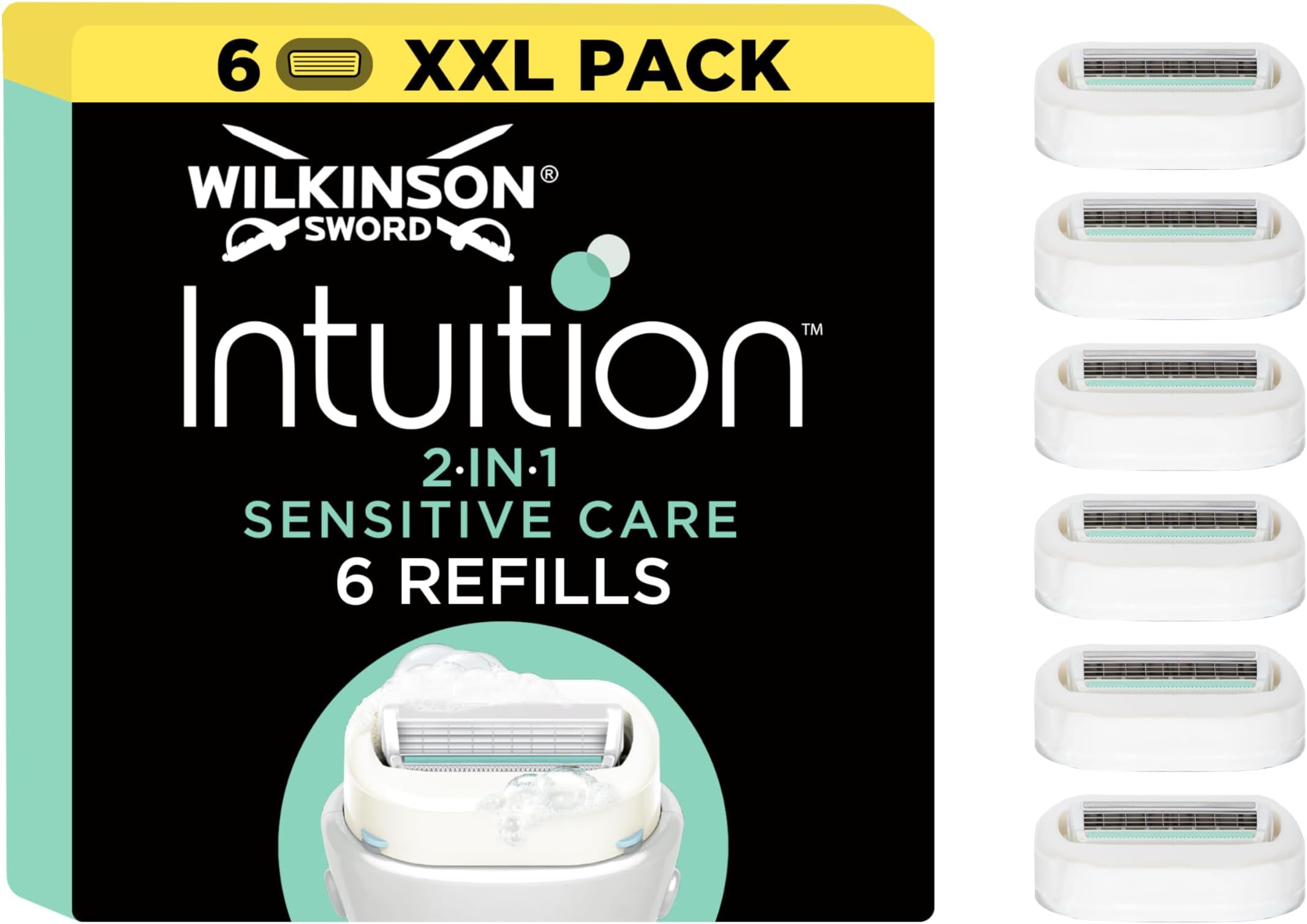 Intuition Sensitive Care For Women | No Shave Gel Needed | Pack of 6 Razor Blade Refills