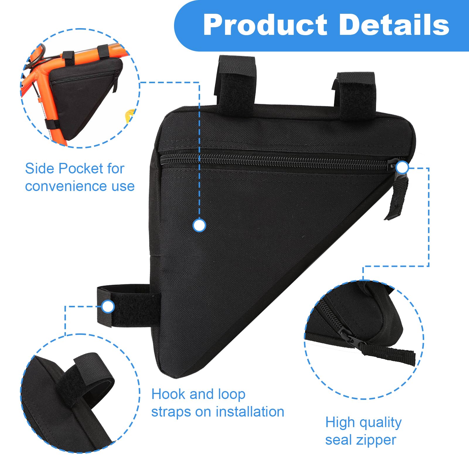Bicycle Storage Bag, Oxford Fabric Bike Triangle Frame Bag, Quick Release Bike Frame Front Tube Bag, Bicycle Triangle Bag, Storage Saddle Frame Pouch for Bike Bicycle Cycling(Black+Black)