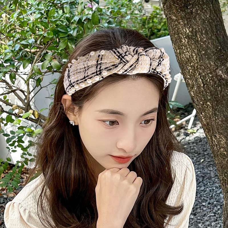 Miniatura 5 de 2 diademas elegantes con cuentas para mujer, diadema de perlas anudadas en blanco y negro para niñas