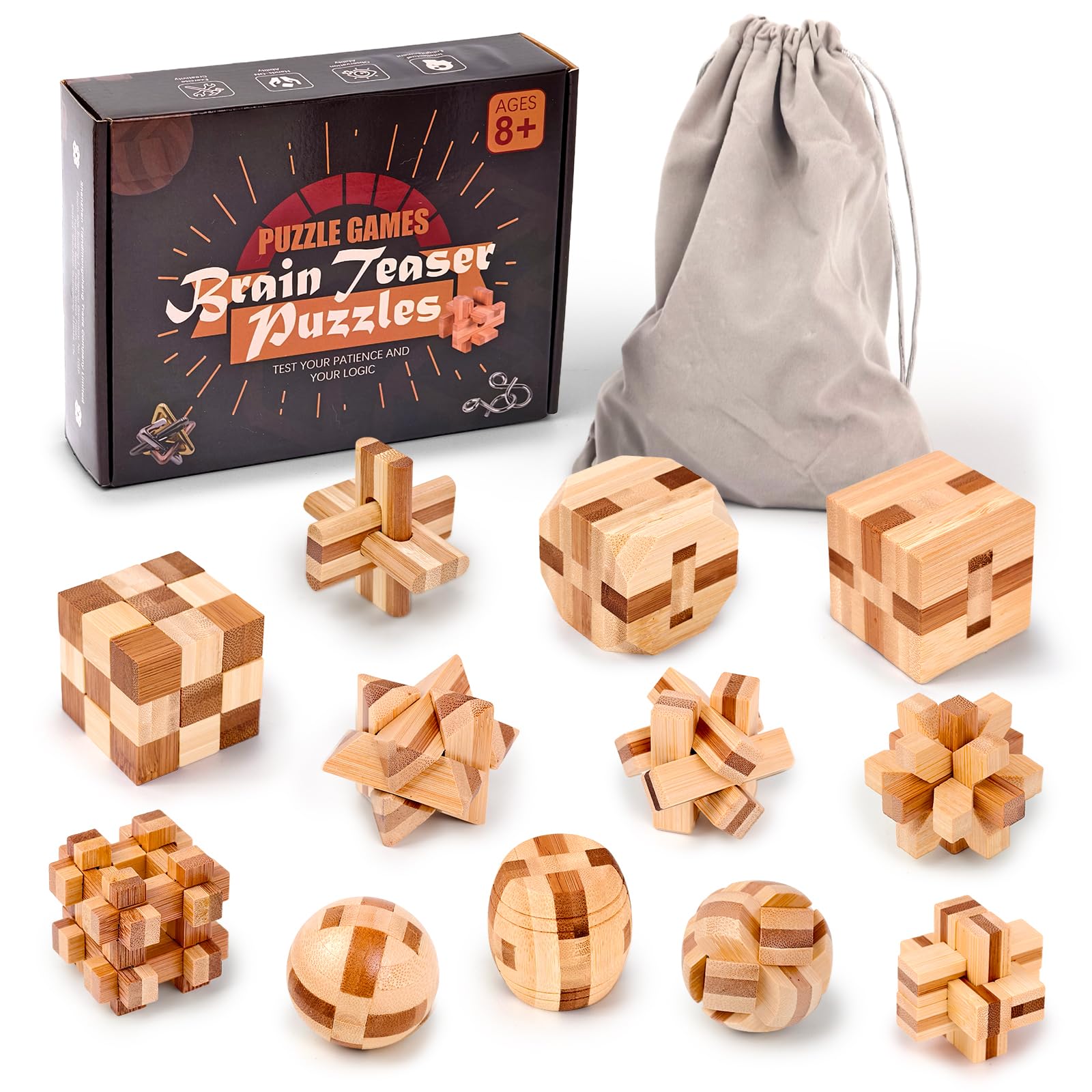 Amazon.com: VolksRose 12pcs Wooden Brain Teaser Puzzles, IQ