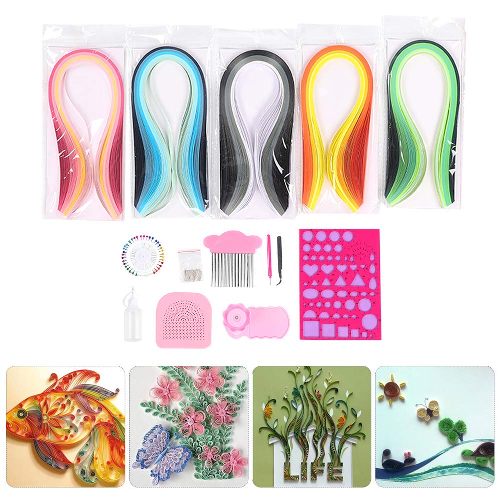 Fdit Kit de Quilling avec Papier et Outils, Ensemble Complet de Quilling Craft Comprend 5 Couleurs de Modèle de Papier, Aiguilles à Stylo et Peigne pour L'Art du DIY Éducatif
