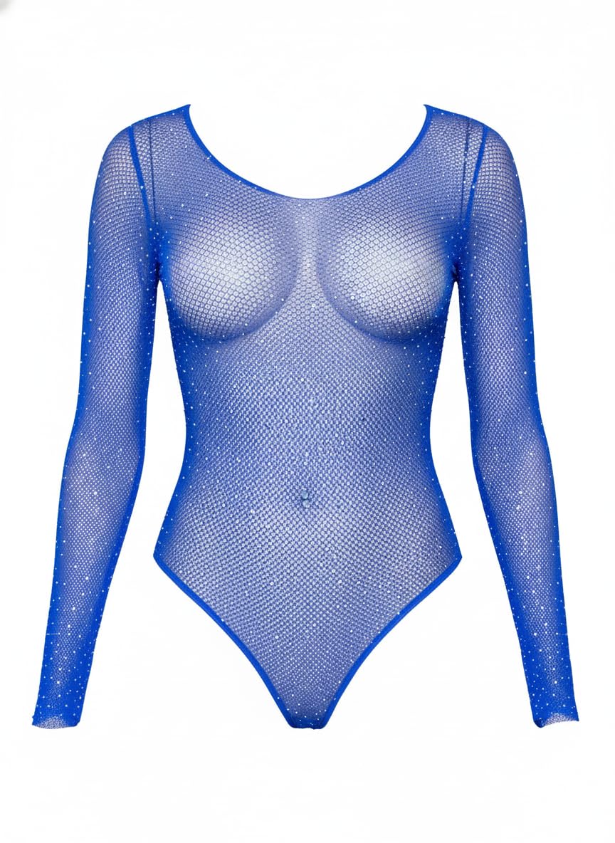 Leg Avenue Women's Rhinestone Long Sleeve Fishnet Bodysuit Adult Sized Costumes, Multi, One