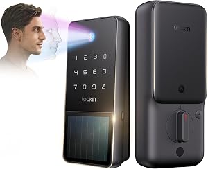 Lockin Venoris Solar Face Recognition Smart Lock, Solar Powered for Perpetual Battery Life, Built-in Wi-Fi & Matter, 3D Facial Recognition Keyless Entry Smart Deadbolt, BHMA Grade 3, IP53 Waterproof