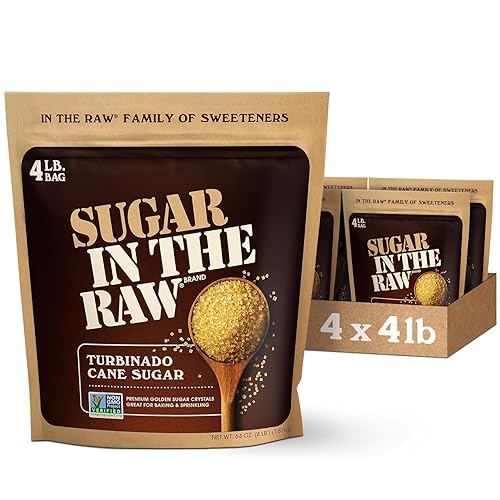 SUGAR IN THE RAW, paquetes de azúcar de caña granulada, bolsa de 4 libras (paquete de 4)