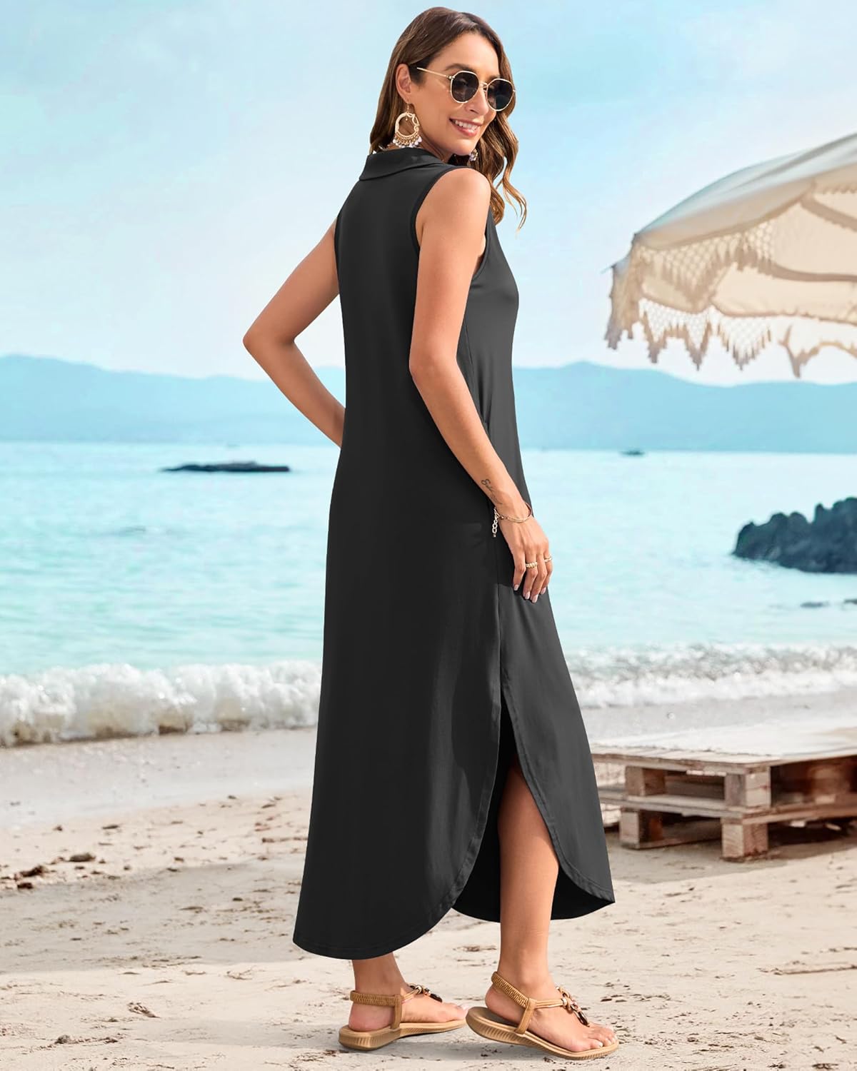 MOLERANI Women's Casual V Neck Maxi Dress Summer Long Sleeveless Sundress with Button 2025 Loose Fit Pockets - Image 2