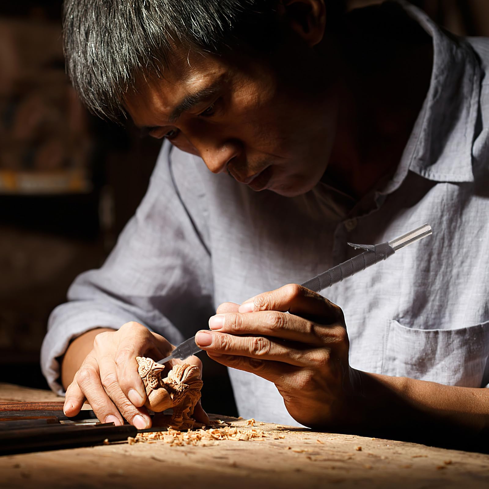 12 Piezas Juego de Tallado de Madera con Bolsa, Acero Portátil