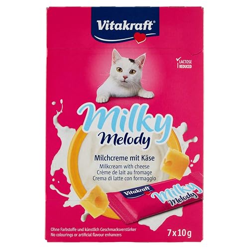 Vitakraft Crema de Leche con Queso para Gatos, lactosa Reducida con taurina, Milky Melody, 28819, 7 Unidades