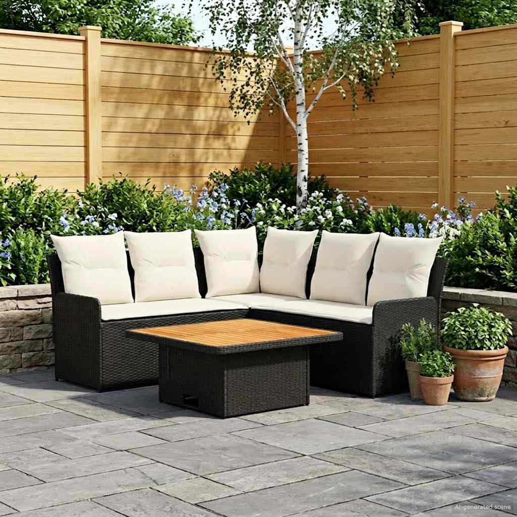 Juegos de Muebles 4 uds. Negro y Crema Ratán sintético,54.2kg-3422175