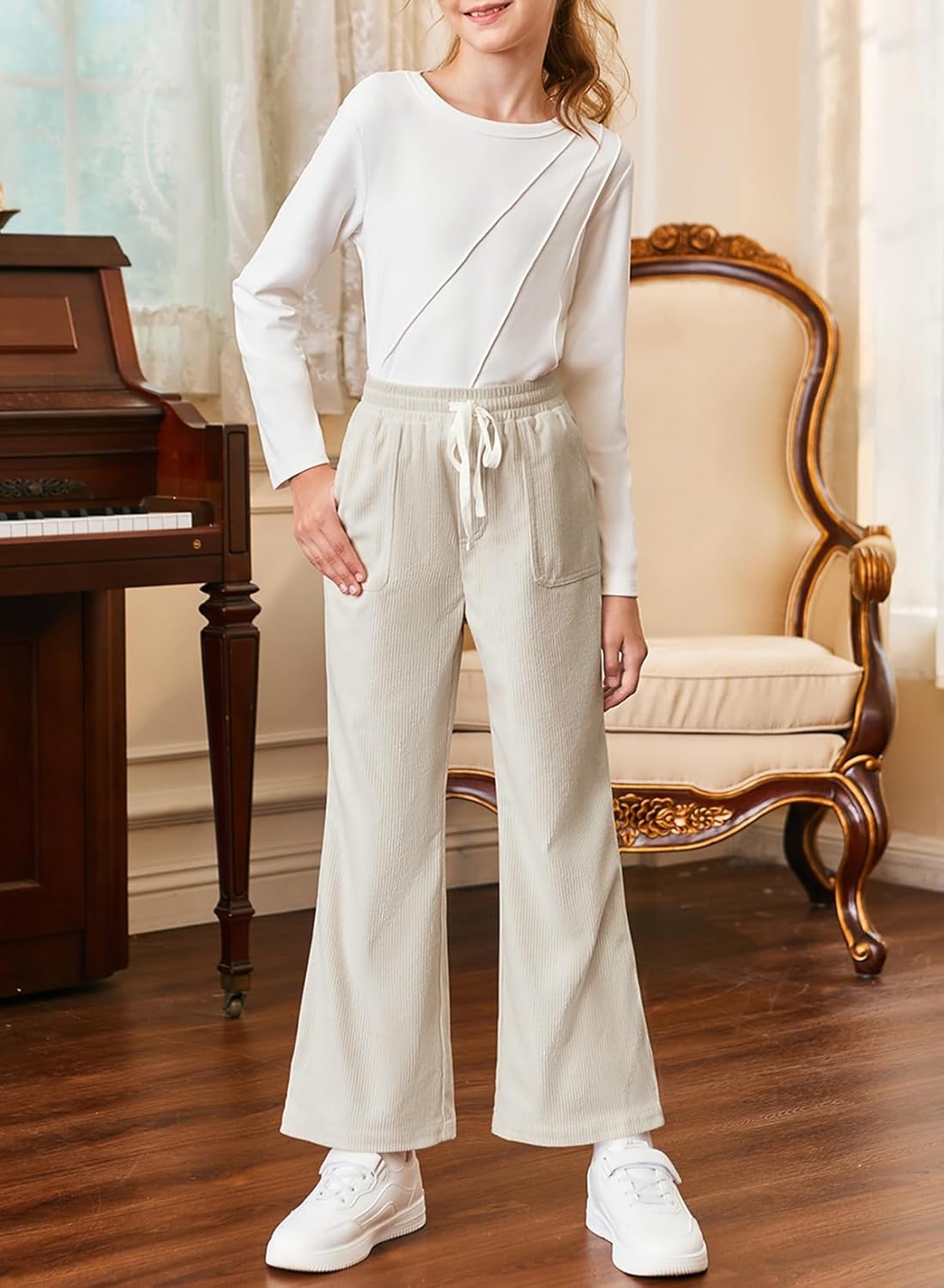 blibean Girls Uniform Pants Corduroy School Dress Pockets Bottoms Size 6-15 Years - Image 5