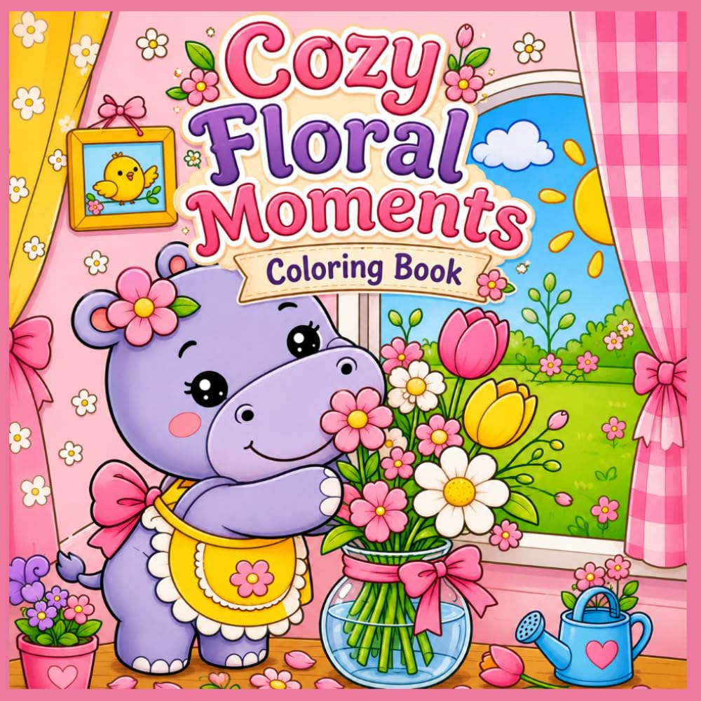 Cozy Floral Moments Coloring Book: A Cute Coloring Book with 45 Adorable Spring & Garden Scenes for Relaxation and Stress Relief