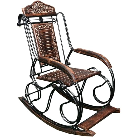 Hand Carved Wooden Iron Rocking Chair