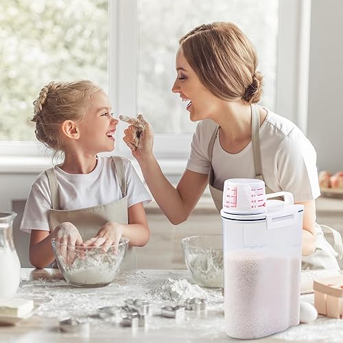 Miniatura 2 de Contenedor de almacenamiento de arroz de 4.4 lbs de alimentos secos herméticos con tapa de taza medidora, caja dispensadora de granos transparente