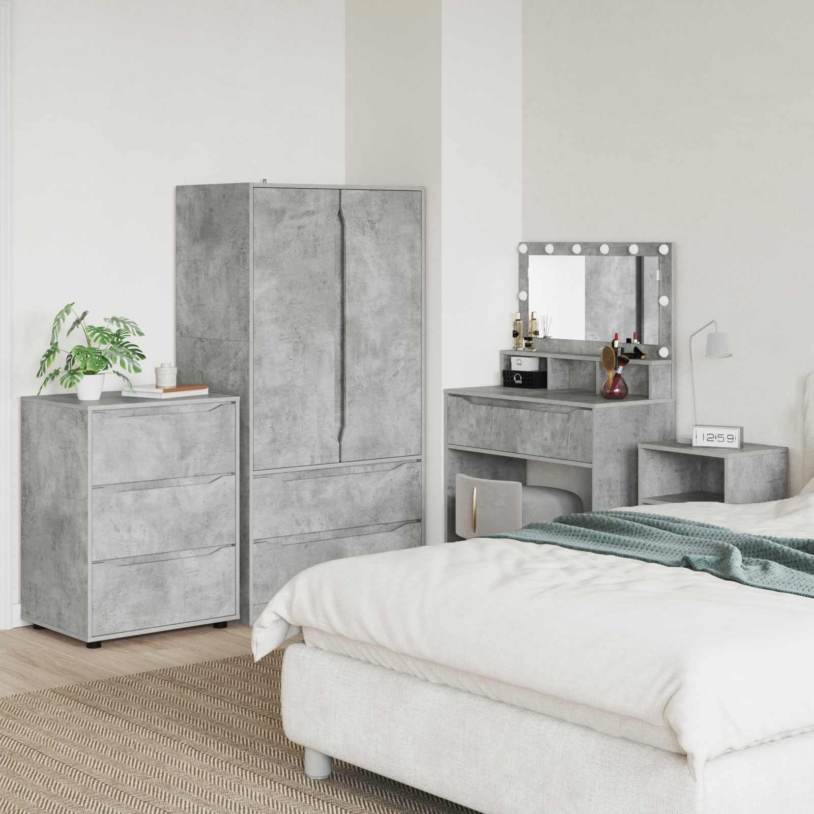 Armadio portaoggetti grigio cemento 60 x 48 x 81 cm in legno con 3 cassetti e spazio per soggiorno, ufficio, corridoio, cucina, officina