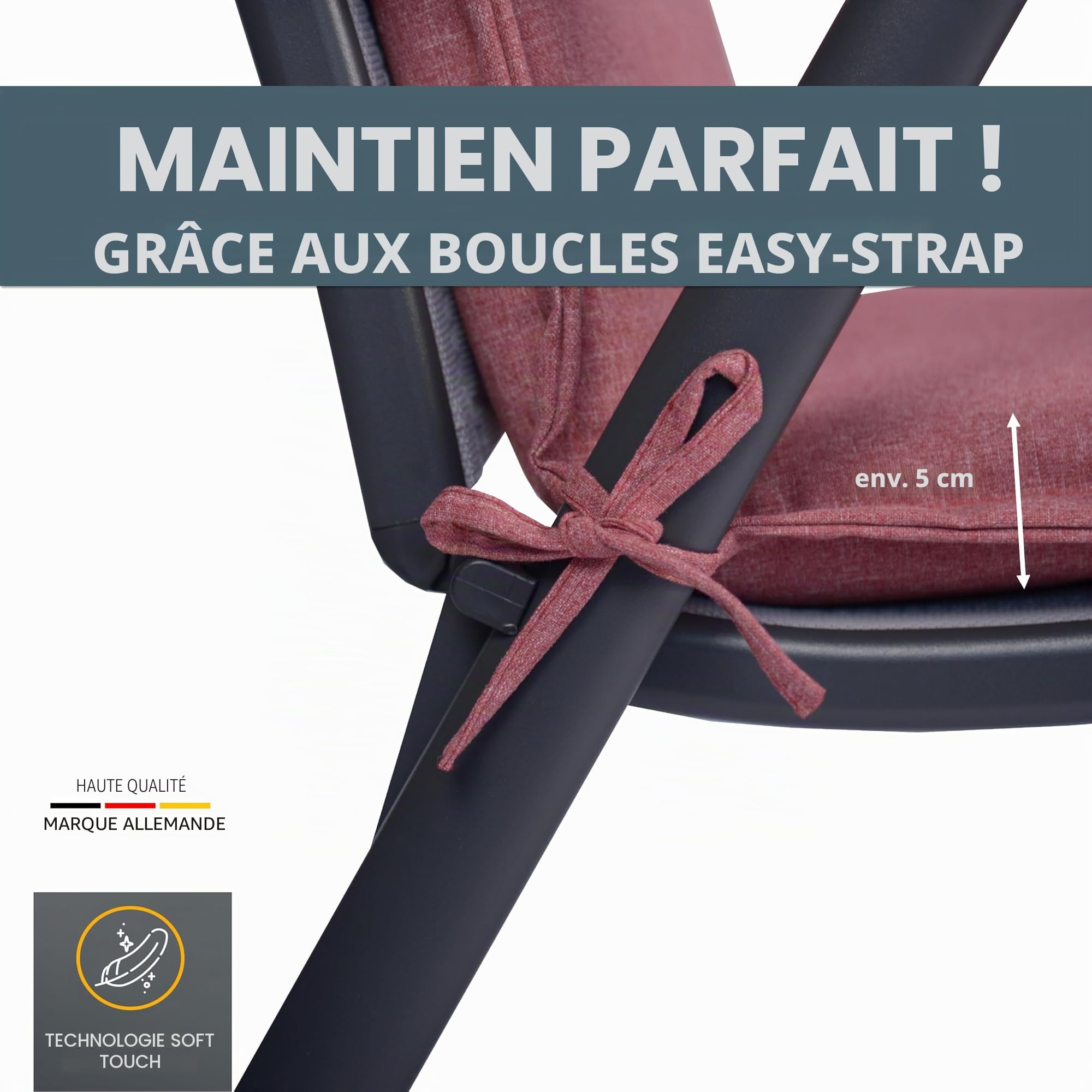 LILENO HOME Malta Coussins pour chaise de jardin, en set de 2, pour chaise longue à dossier bas, rouge, coussins confortables pour chaises pliantes