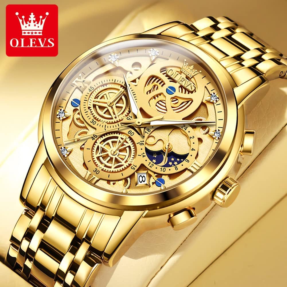 OLEVS Watch Men Stainless Steel Watches Luxury Diamond Chronograph Multifunction Men Wrist Watch with Date Business Classic Dress Watch for Men Gift for Men reloj de Hombre - Image 2