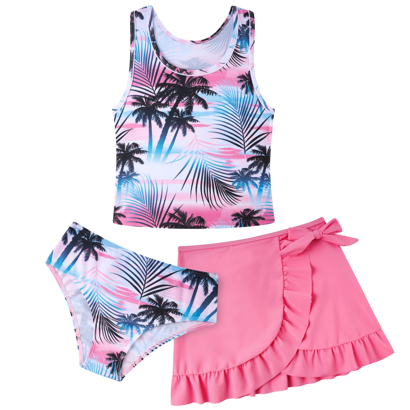 AIDEAONE Mädchen Badeanzug Dreiteiliger Tankini Sommer Schöne Schnelltrocknende Süße Bademode für Kinder 6-12 Jahre