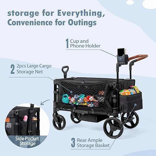 Miniatura 6 de Cochecito para 2 niños con espacio para pies, plegable todo terreno con asa ajustable para empujarjalar, toldo, organizador para padres, arnés de 5