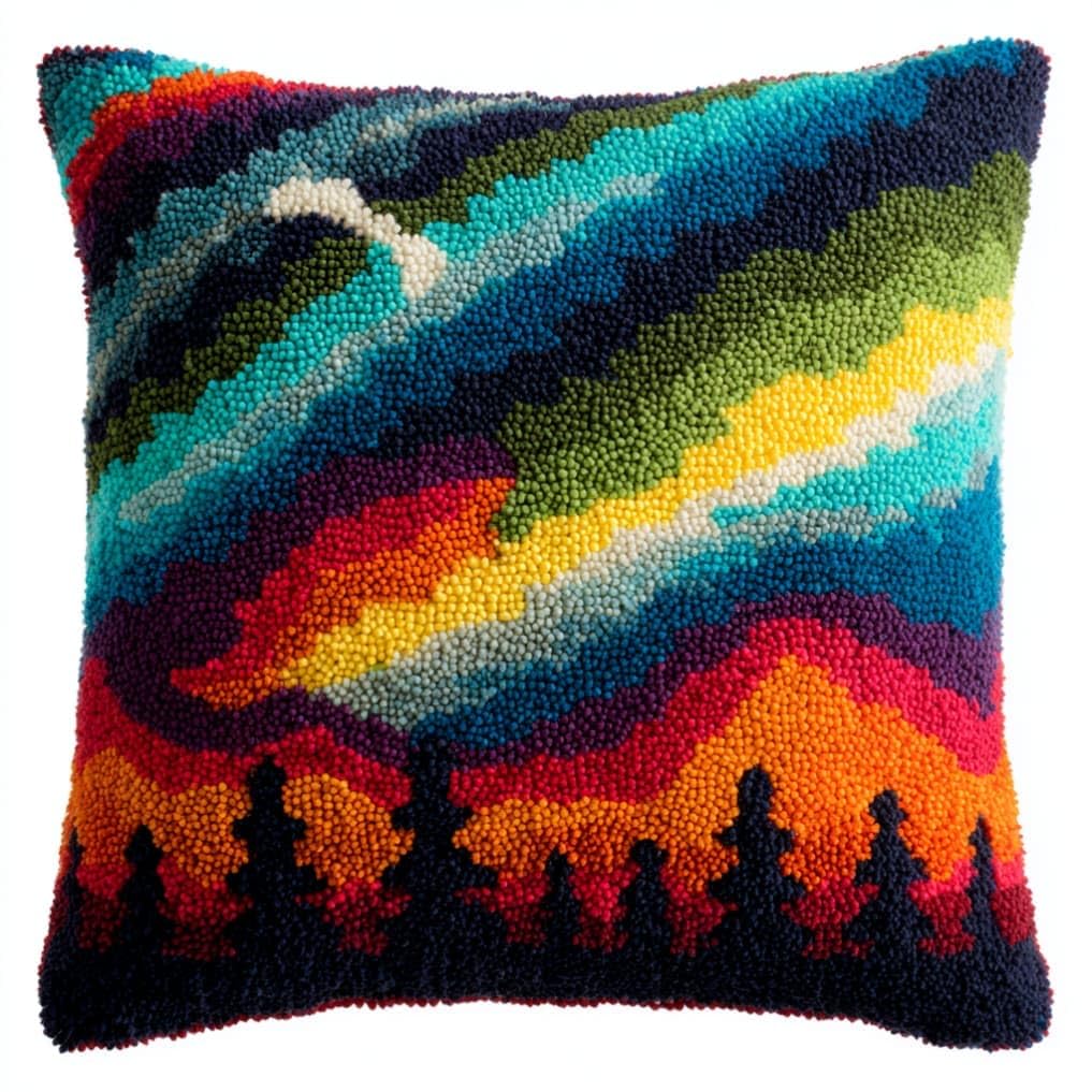 AxiangziK Latch Hook Cushion Kit,Aurora DIY Embroidery Pillow Cover 43X43Cm