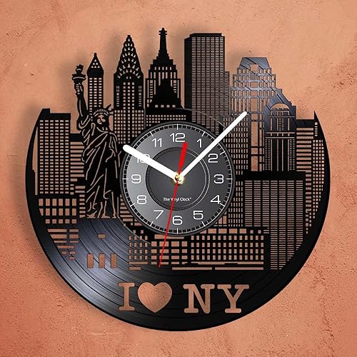 Miniatura 2 de Reloj de pared de disco de vinilo de Nueva York de 12 pulgadas, funciona con pilas, moderno, silencioso, sin tictac, reloj decorativo para