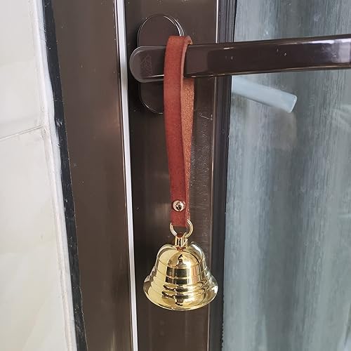 Miniatura 3 de Campana colgante de latón para decoración de pomo de puerta, decoración de Navidad dorada para el hogar, jardín, tienda en cuerda de cuero, Navidad