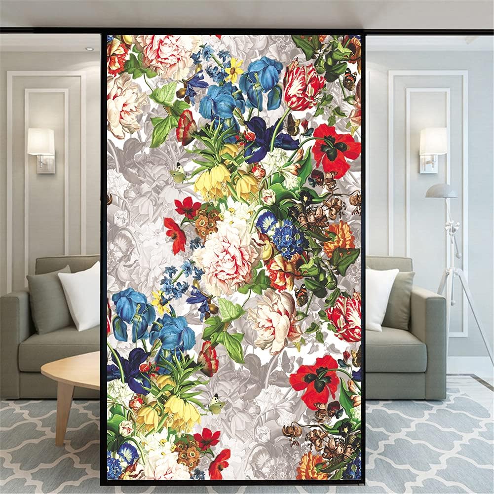 Window Film Privacy Non-Adhesive Frosted Static Cling Home Office Blossom Flower Decorative Stickers Glass Door Coverings 69x180cm(27"x70.9")