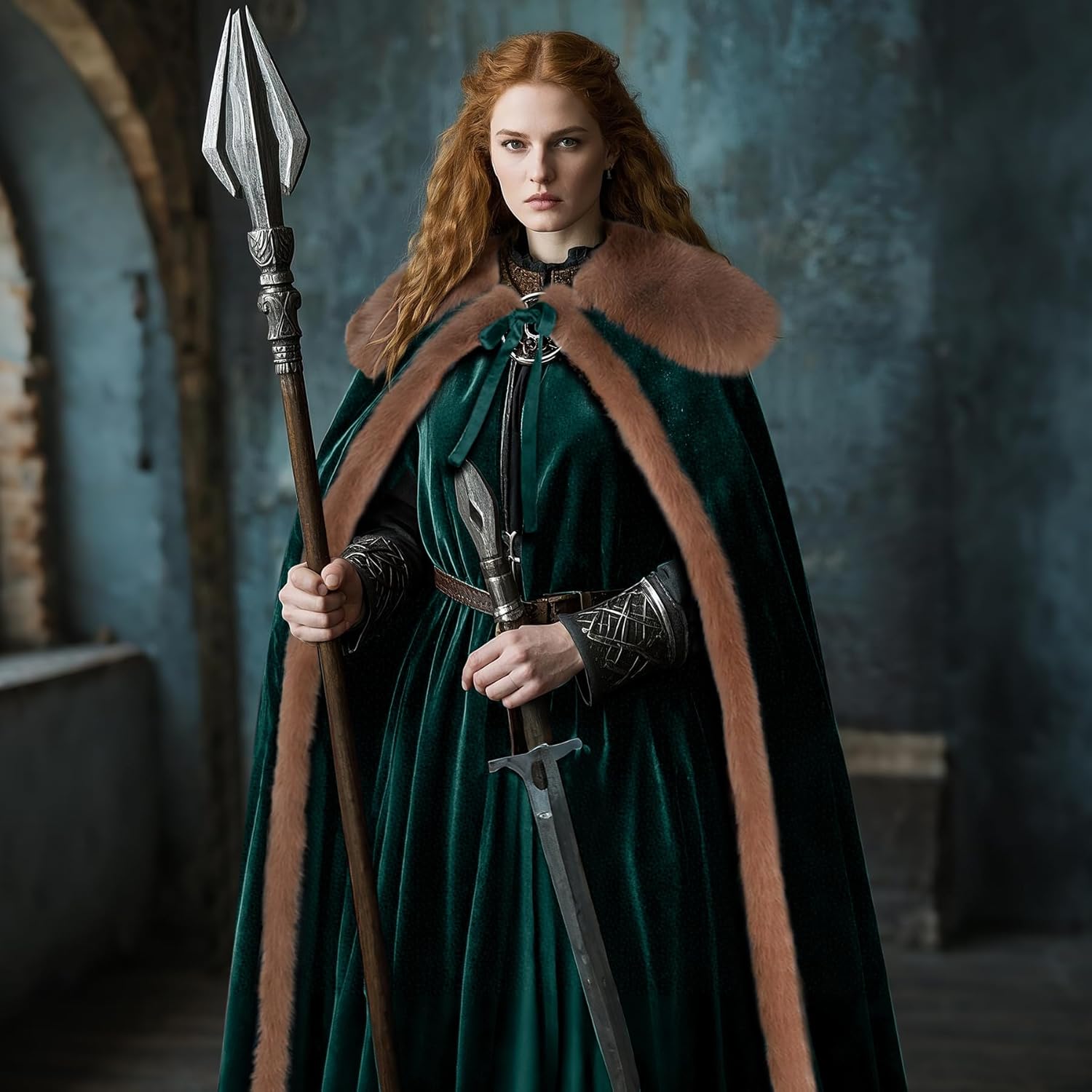 L'VOW Viking Fur Cloak Renaissance Fur Cape Velvet Cloak Medieval Cosplay Costume Women Men - Image 5