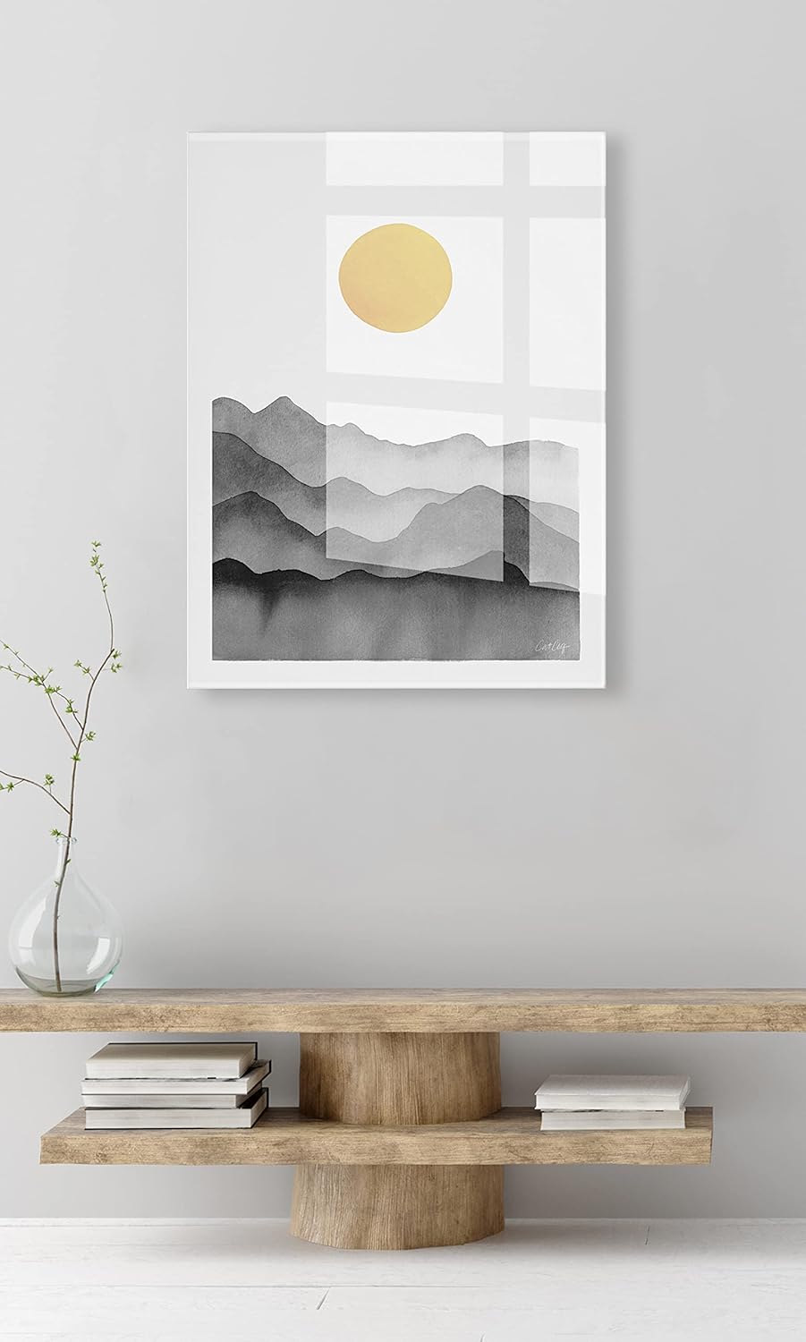 Kate and Laurel Black Yellow Mountain Range Silhouette Floating Acrylic Art by Cat Coquillette, 23x31, Calming Landscape Art for Wall