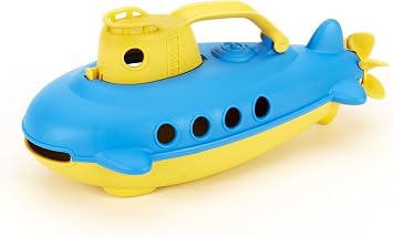 Green Toys Submarine in Yellow & blue - BPA Free, Phthalate Free, Bath Toy with Spinning Rear Propeller. Safe Toys for Toddlers, Babies
