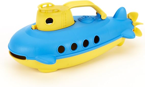 Green Toys Submarine in Yellow & blue - BPA Free, Phthalate Free, Bath Toy with Spinning Rear Propeller. Safe Toys for Toddlers, Babies