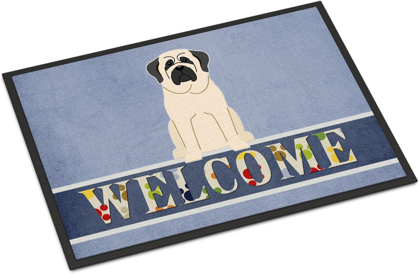 Caroline's Treasures BB5598MAT Mastiff White Welcome Doormat 18x27 Front Door Mat Indoor Outdoor Rugs for Entryway, Non Slip Washable Low Pile, 18H X 27W