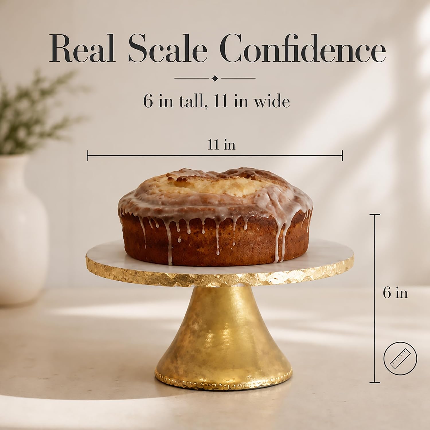 Mud Pie Marble Pedestal Cake Stand, Gold, 11 Inch Dessert Server image 2