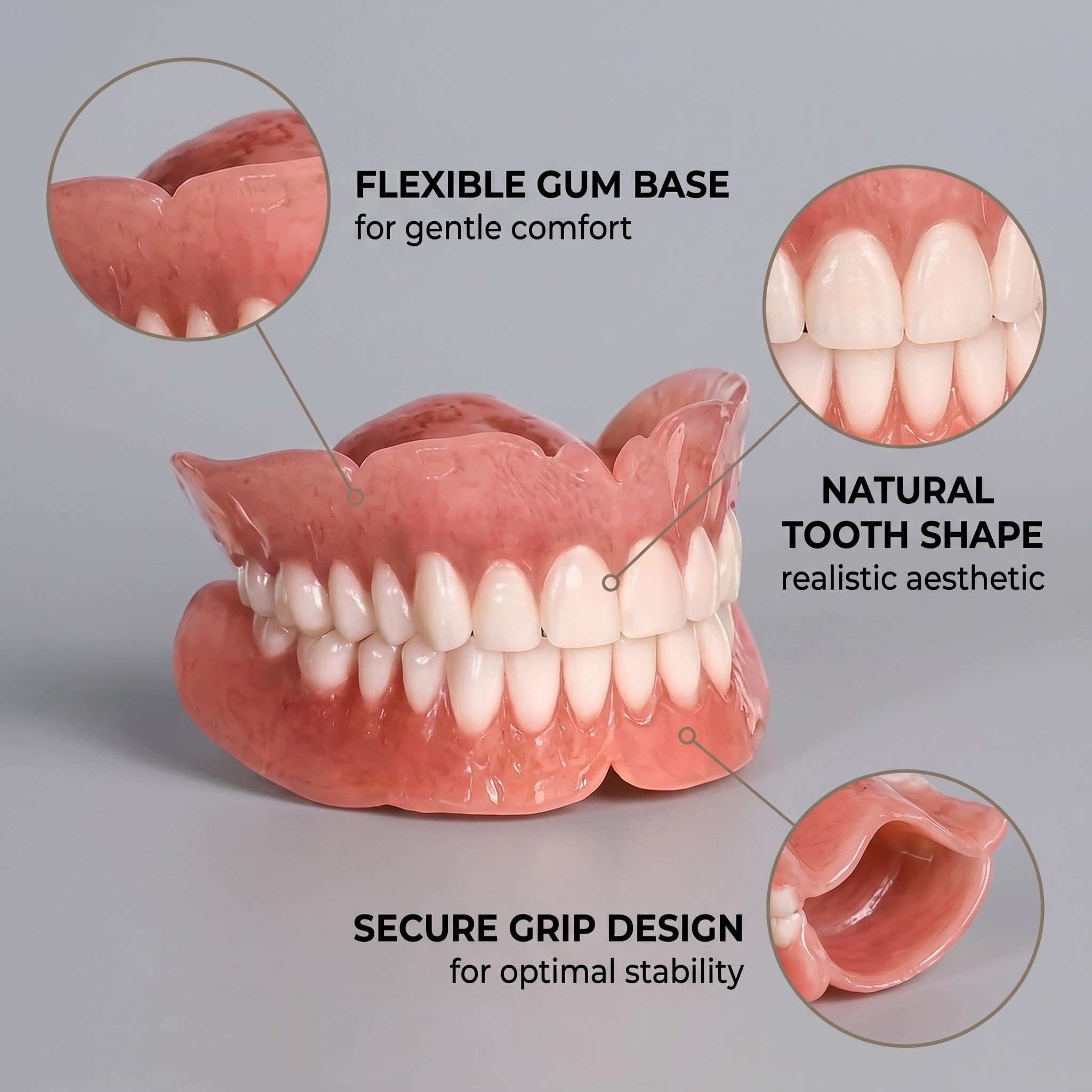 3 Set Prothese Dentaire À Clipser,Dents Amovibles À Clipser, Dentier Silicone Avec Palais, Dentier Silicone Souple, Pour Toutes Les Occasions Sociales(C)