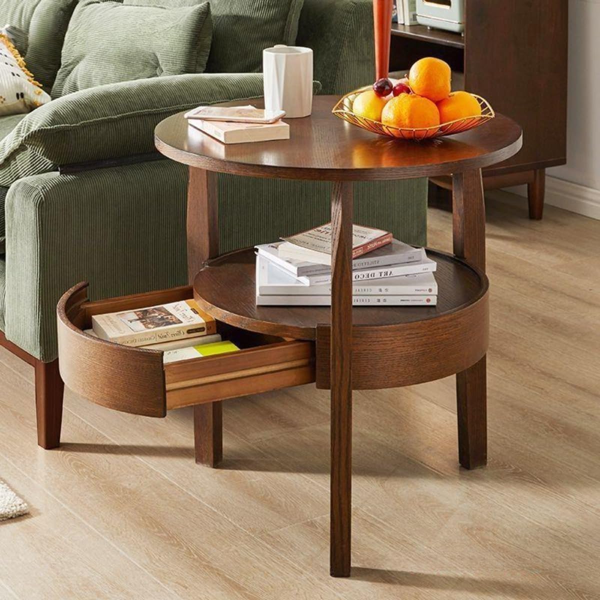 TRENIE】サイドテーブル 丸型 木製 アンティーク風 北欧 おしゃれ  