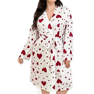 Xiaojmake Womens Fleece Plush Robe Heart Printed Fluffy Fuzzy Pajamas Cozy Warm Bathrobe Mid Length Shower Spa Housecoat