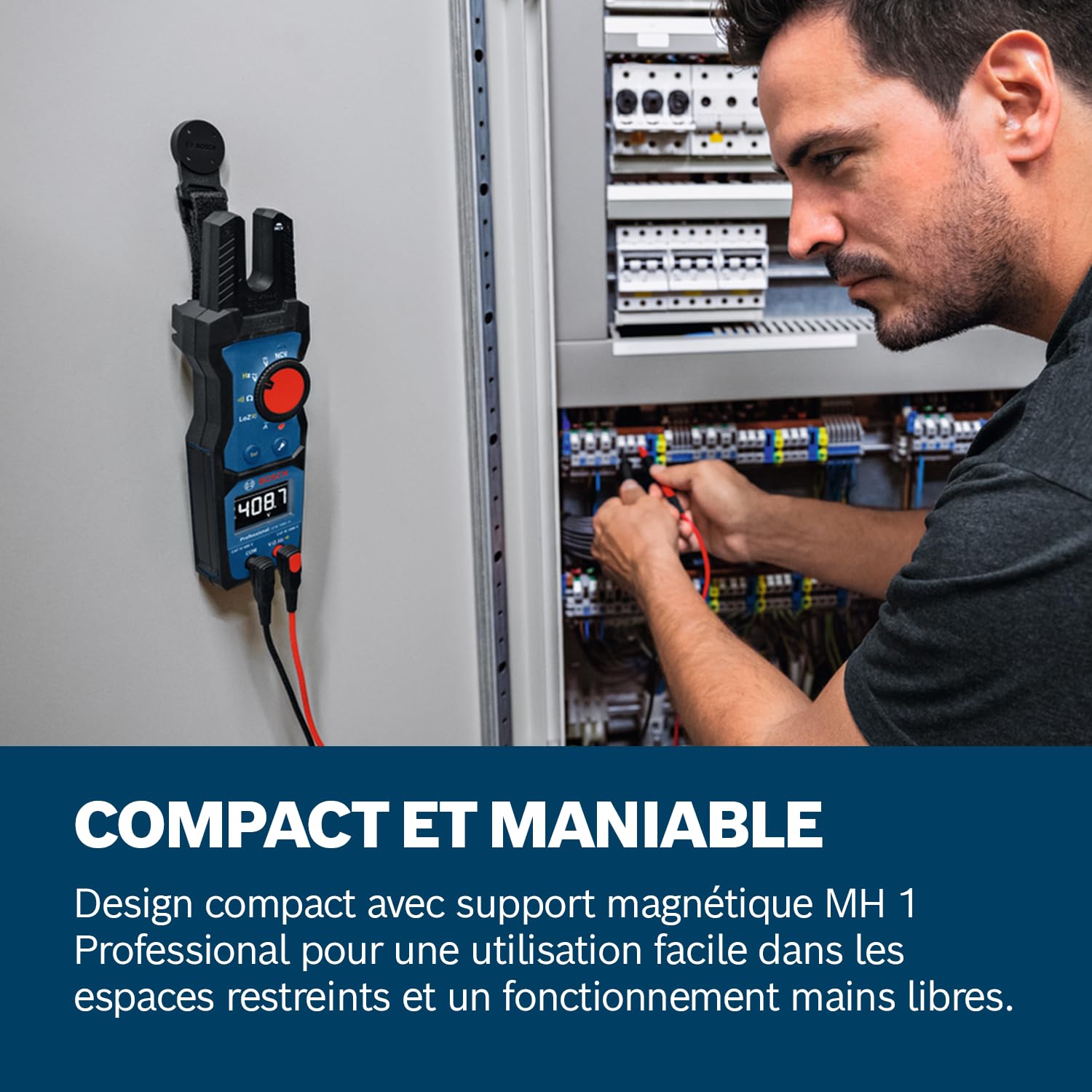 Bosch Professional Pince ampèremétrique GFM 1000-15 (True RMS, LCD inversé, mesure jusqu’à 200 A AC, détecteur de tension sans contact, compatible avec le support magnétique MH 1, 2 x 1,5 V LR06 (AA))